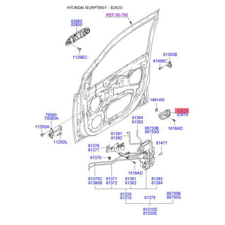 Ручка дверей, внутрішнє обладнання права 82620-1C010WK Mobis - 826201C010WK - схема з каталогу 82620, IEURPTBI07 826201C010WK
