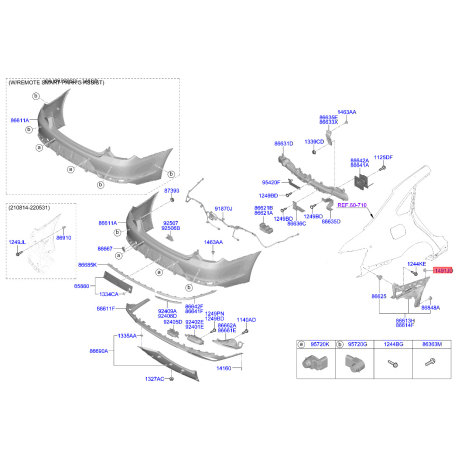 Пистон (клипса) бампера и рычага 14913-05030 Mobis - 1491305030 - схема с каталога 1491JD, KRUSPJ621 1491305030