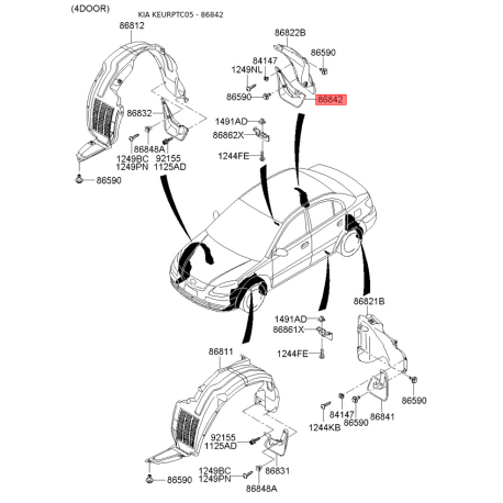 Бризговик задній правий 86842-1G600 Mobis - 868421G600 - схема з каталогу 86842, KEURPTC05 868421G600