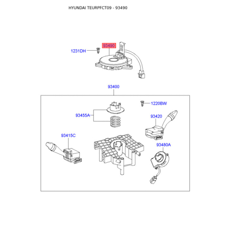 Віта пружина, подушка безпеки 93490-2D100 Mobis - 934902D100 - схема з каталогу 93490, TEURPFCT09 934902D100