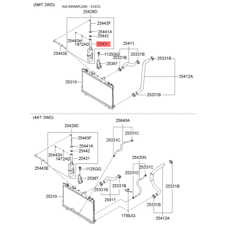 Бачок расширительный 25431-2F000 Mobis - 254312F000 - схема с каталога 25431, KKMAPLS06 254312F000