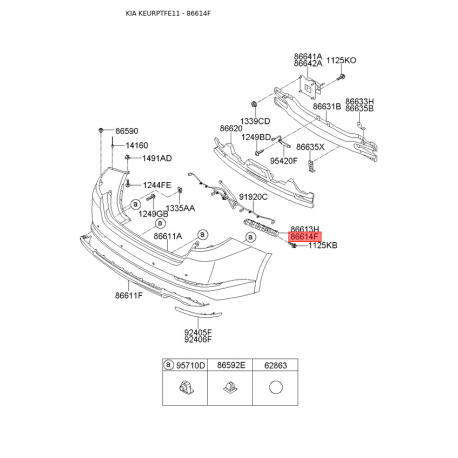 Кронштейн, буфер правый 86614-2T000 Mobis - 866142T000 - схема с каталога 86614F, KEURPTFE11 866142T000