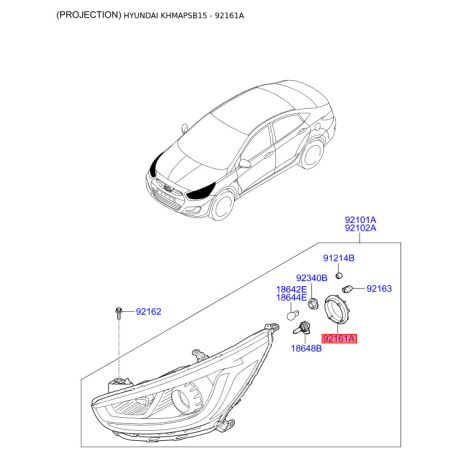 Кришка фари 92191-1R000 Mobis - 921911R000 - схема з каталогу 92161A, KHMAPSB15 921911R000