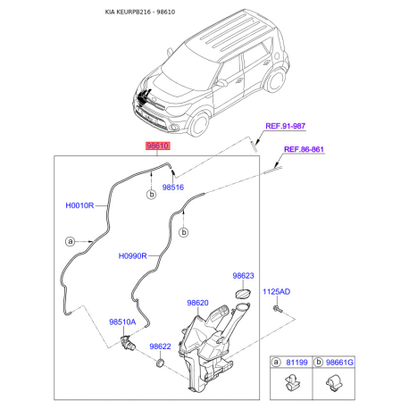 Бачок омивача 98610-B2000 Mobis - 98610B2000 - схема з каталогу 98610, KEURPB216 98610B2000