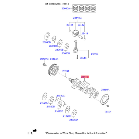 Колінчастий вал 623V6-2EH00 Mobis - 623V62EH00 - схема з каталогу 23110, KKMAPA818 623V62EH00