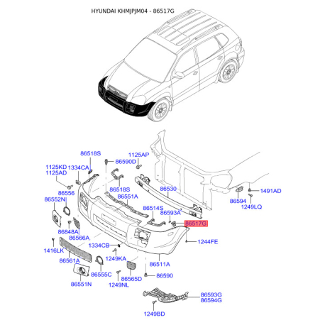 Пістон (кліпса) бампера і важеля 86517-2E000 Mobis - 865172E000 - схема з каталогу 86517G, KHMJPJM04 865172E000