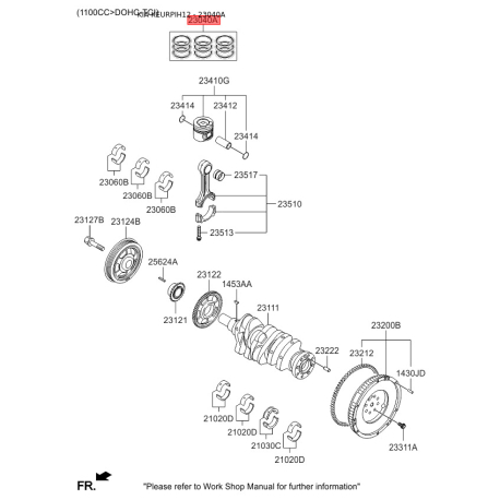 Кольца поршневые 23040-03000 Mobis - 2304003000 - схема с каталога 23040A, KEURPIH12 2304003000