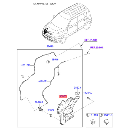 Бачок омивача 98621-B2000 Mobis - 98621B2000 - схема з каталогу 98620, KEURPB216 98621B2000