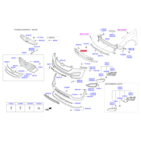 Абсорбер (пена, амортизатор) бампера 86520-2W000 Mobis - 865202W000 - схема с каталога 86520B, KEURPDM12 865202W000