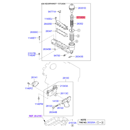 Клапан насоса гидроусилителя 26360-3C250 Mobis - 263603C250 - схема с каталога 57140A, KEURPHM07 263603C250