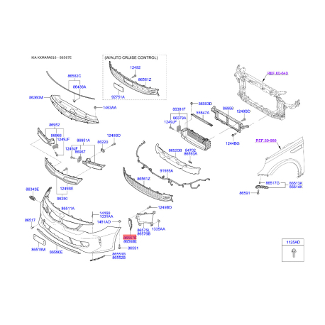 Воздуховод в бампере левый 86567-A8000 Mobis - 86567A8000 - схема с каталога 86567E, KKMAPA816 86567A8000
