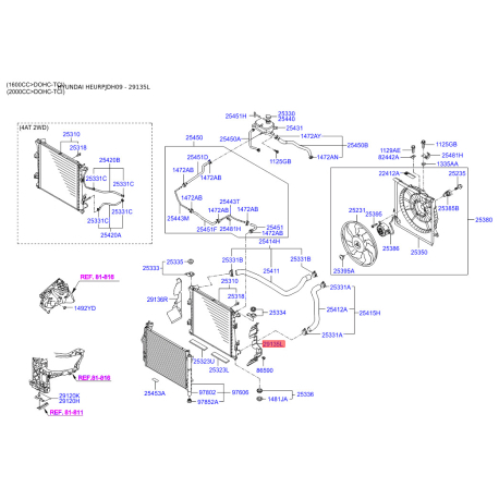 Облицовка / защитная накладка, облицовка радиатора левая 29135-2L000 Mobis - 291352L000 - схема с каталога 29135L, HEURPJDH09 291352L000