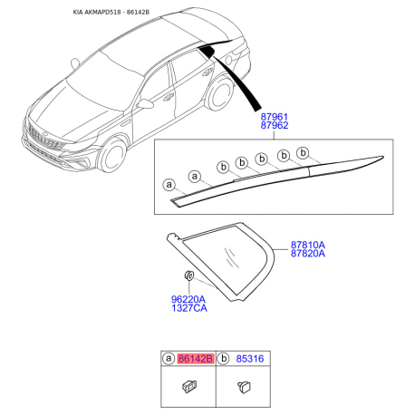 Кріплення обшивки багажника 87382-2W000 Mobis - 873822W000 - схема з каталогу 86142B, AKMAPD518 873822W000