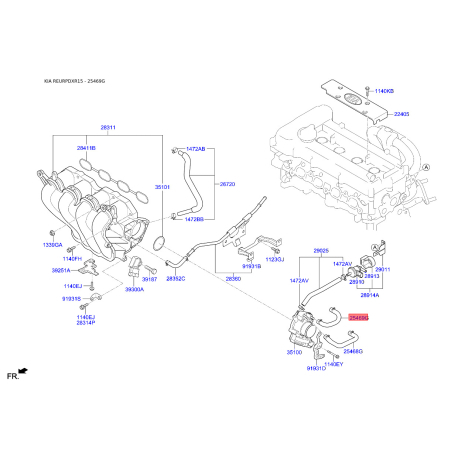 Патрубок дроссельной заслонки 25469-2B050 Mobis - 254692B050 - схема с каталога 25469G, REURPDXR15 254692B050