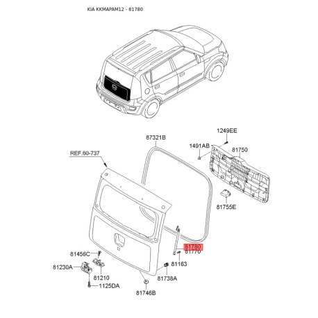 Пружина газова (упор) кришки багажника права 81780-2K000 Mobis - 817802K000 - схема з каталогу 81780, KKMAPAM12 817802K000