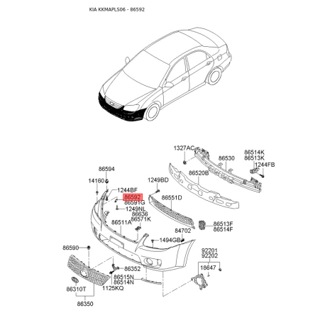 Кронштейн, буфер передний правый нижний 86592-2F000 Mobis - 865922F000 - схема с каталога 86592, KKMAPLS06 865922F000