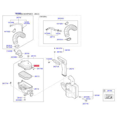 Фільтр повітряний 28111-1R600 Mobis - 281111R600 - схема з каталогу 28111, KEURPSB15 281111R600