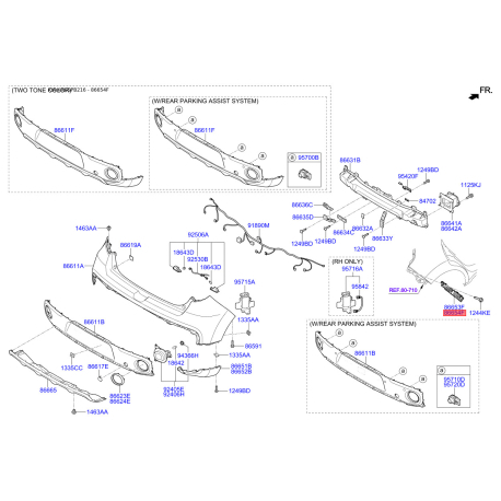 Кронштейн, буфер правый верхний 86654-B2000 Mobis - 86654B2000 - схема с каталога 86654F, KRUSPB216 86654B2000