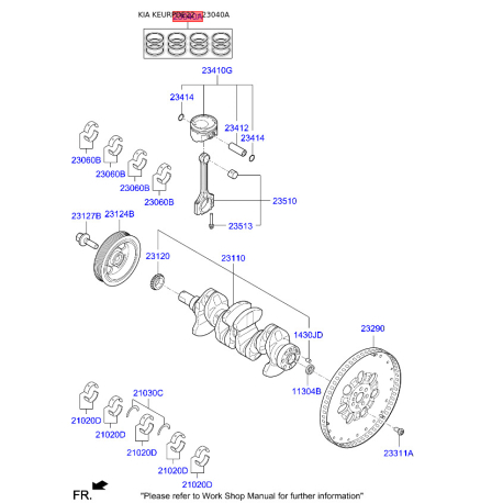 Кольца поршневые 23040-03HA2 Mobis - 2304003HA2 - схема с каталога 23040A, KEURPDE22 2304003HA2