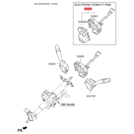 Витая пружина, подушка безопасности 93490-1D400 Mobis - 934901D400 - схема с каталога 93490, KEURPUN06 934901D400
