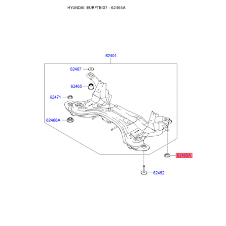 Гайка поперечной балки, сайлентблока 62465-1C100 Mobis - 624651C100 - схема с каталога 62465A, IEURPTBI07 624651C100