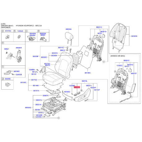 Каркас сидіння лівий 88540-2W100 Mobis - 885402W100 - схема з каталогу 88521A, KEURPDM15 885402W100