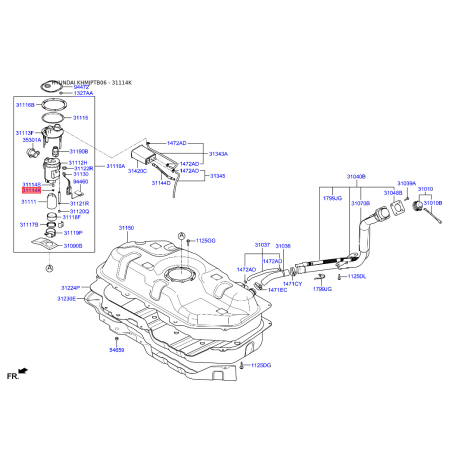 Фильтр топливный 31123-1C100 Mobis - 311231C100 - схема с каталога 31114K, KHMJPTB06 311231C100