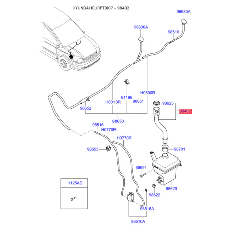 Бачок омивача 98622-1C500 Mobis - 986221C500 - схема з каталогу 98402, IEURPTBI07 986221C500