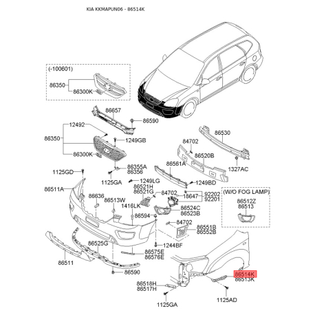 Кронштейн, буфер правый 86514-1D000 Mobis - 865141D000 - схема с каталога 86514K, KKMAPUN06 865141D000
