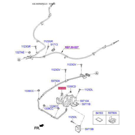 Вимикач, привід гальма стоянки 93830-3S000 Mobis - 938303S000 - схема з каталогу 93830, KKMAPJG13 938303S000