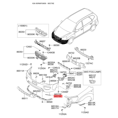 Кронштейн, буфер правий 86576-1D000 Mobis - 865761D000 - схема з каталогу 86576E, KKMAPUN06 865761D000