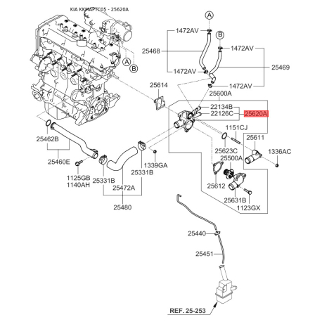 Корпус термостата 25620-26870 Mobis - 2562026870 - схема с каталога 25620A, KKMAPTC05 2562026870