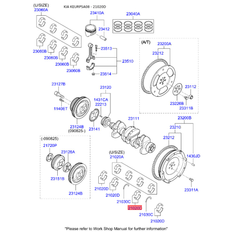 Вкладиші корінні 21020-02601 Mobis - 2102002601 - схема з каталогу 21020D, KEURPSA08 2102002601