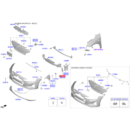 Решітка вентилятора, буфер ліва 86561-F2AA0 Mobis - 86561F2AA0 - схема з каталогу 86512L, KRUSPF219 86561F2AA0