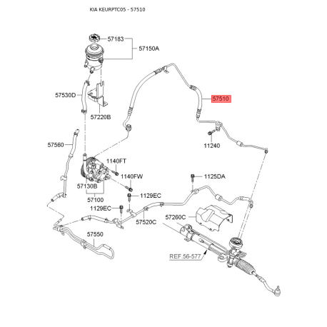 Гидравлический шланг(трубка), рулевое управление 57510-1G100 Mobis - 575101G100 - схема с каталога 57510, KEURPTC05 575101G100