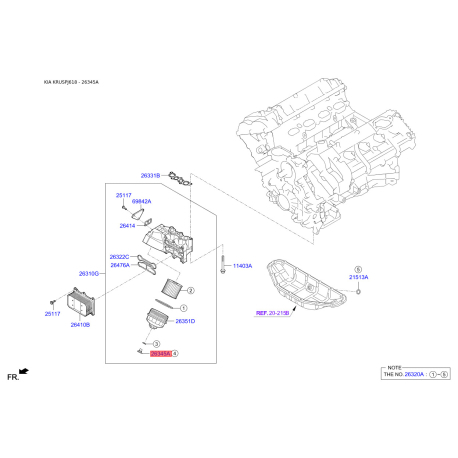 Болт маслосистемы 26335-2F001 Mobis - 263352F001 - схема с каталога 26345A, KRUSPJ618 263352F001