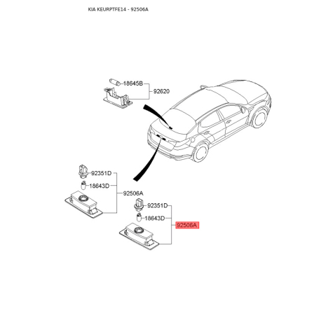 Ліхтар освітлення номерного знаку 92501-2G000 Mobis - 925012G000 - схема з каталогу 92506A, KEURPTFE14 925012G000