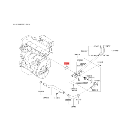Прокладка термостату 25614-35510 Mobis - 2561435510 - схема з каталогу 25614, SEURPFQZ07 2561435510