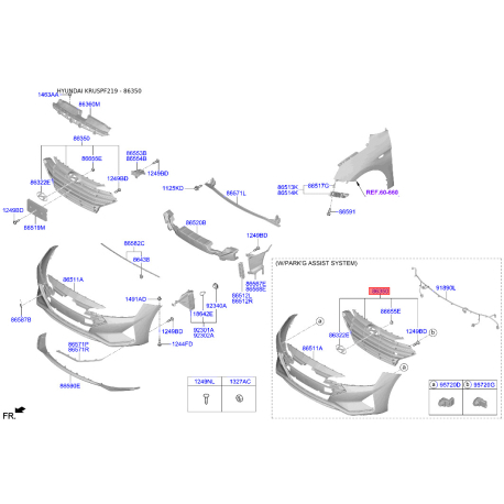 Решетка радиатора 86350-F2BB0 Mobis - 86350F2BB0 - схема с каталога 86350, KRUSPF219 86350F2BB0