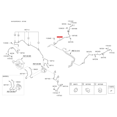 Шланг гальмівний правий 58738-4L000 Mobis - 587384L000 - схема з каталогу 58738E, REURPDXR15 587384L000
