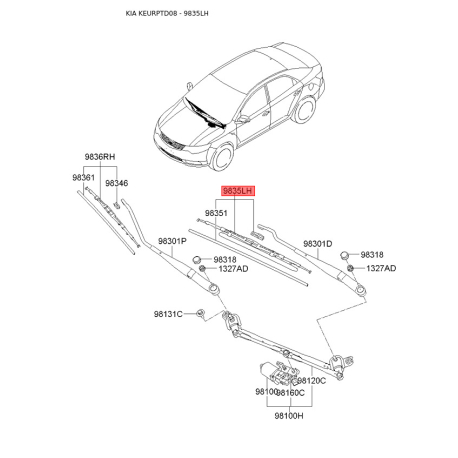 Щітка склоочисника 98350-2G000 Mobis - 983502G000 - схема з каталогу 9835LH, KEURPTD08 983502G000