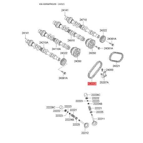 Ланцюг приводу розподільного валу 24321-3E000 Mobis - 243213E000 - схема з каталогу 24321, KKMAPMG09 243213E000