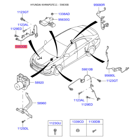Датчик частоти обертання колеса (ABS) 59830-3Q000 Mobis - 598303Q000 - схема з каталогу 59830B, KHMAPGFE11 598303Q000