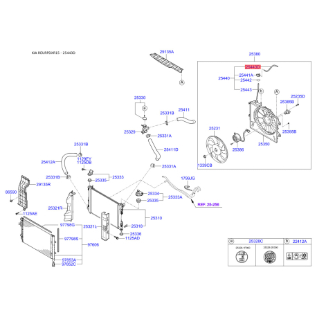 Шланг (патрубок) системы охлаждения 25443-1R050 Mobis - 254431R050 - схема с каталога 25443D, REURPDXR15 254431R050