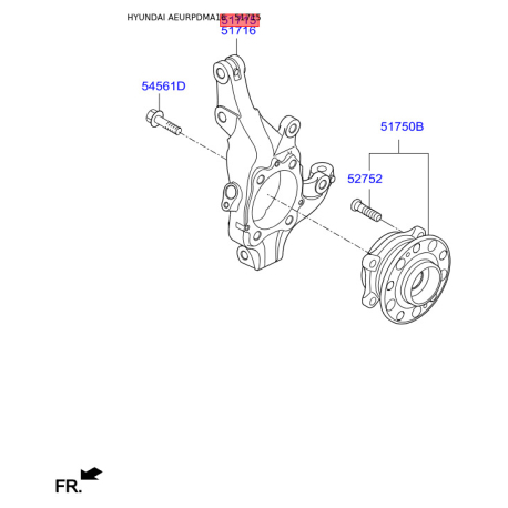 Поворотний кулак, підвіска колеса лівий 51715-2W500 Mobis - 517152W500 - схема з каталогу 51715, AEURPDMA16 517152W500