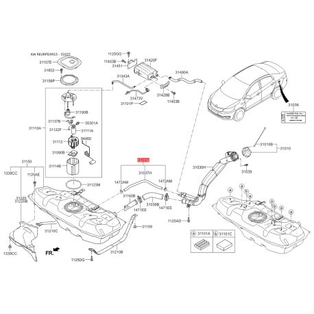 Топливный шланг 31037-1R000 Mobis - 310371R000 - схема с каталога 31037, REURPDXR15 310371R000