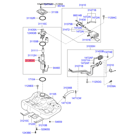 Регулятор тиску, паливний насос 31380-3K000 Mobis - 313803K000 - схема з каталогу 31380A, KKMAPMG09 313803K000