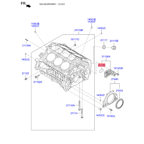 Крышка картера, блок-картер двигателя 21152-3C100 Mobis - 211523C100 - схема с каталога 21152, KEURPHM07 211523C100