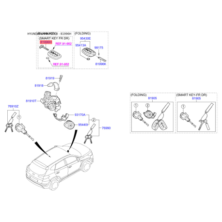 Ключ (заглушка) дверей у брелок 81996-D3300 Mobis - 81996D3300 - схема з каталогу 81996H, KHMAPD318 81996D3300