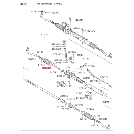 Чехол (пыльник, гофра) рулевого механизма 57740-2P000 Mobis - 577402P000 - схема с каталога 57740A, KEURPXM09 577402P000